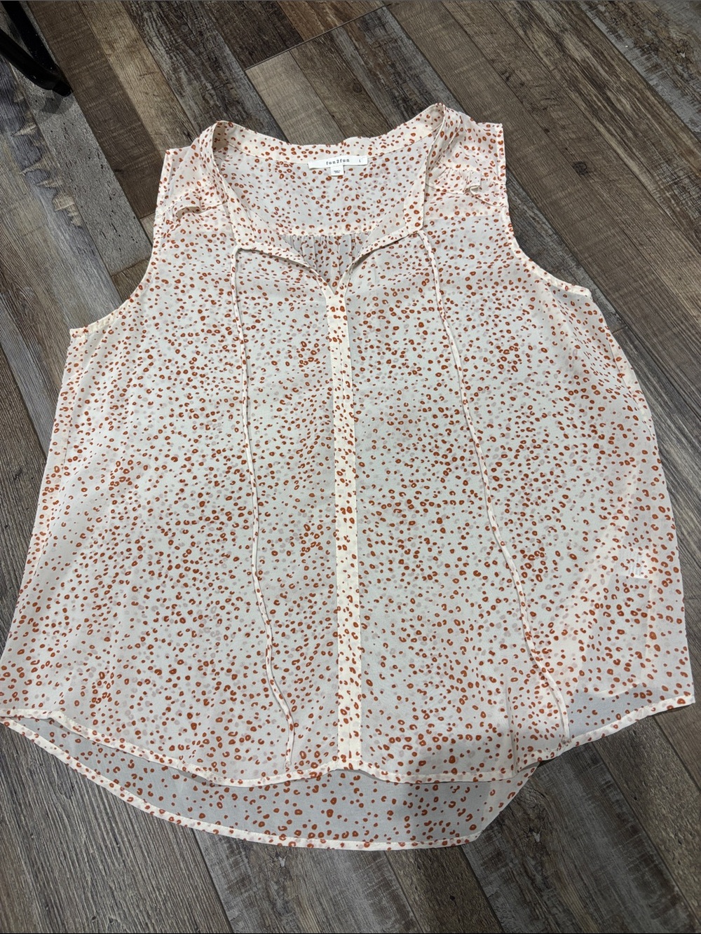 fun 2 fun Cream Sleeveless Blouse with Rust Spot Print